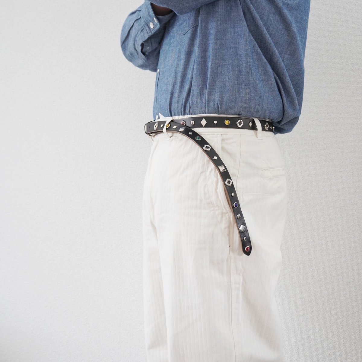 2色goods＊Re.ACT-Studs Narrow Belt/ブラック、ブラウン | 城下