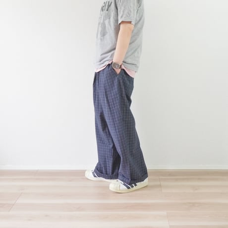 2色＊ユニセックス＊modem design-モデムデザイン-Checked Wide Pants / チェックワイドパンツ