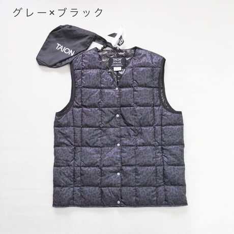 ＊レディース＊i c h i × TAION - Knit Cardigan + Leopard Inner Down Vest
