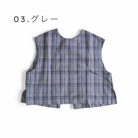 2色＊レディース＊prit -16/1リネンコットンチェック2wayべスト P81608