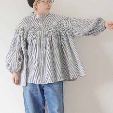 ＊レディース＊SLOWHANDS-スローハンズ-bolck stripe pin tuck clown shirts