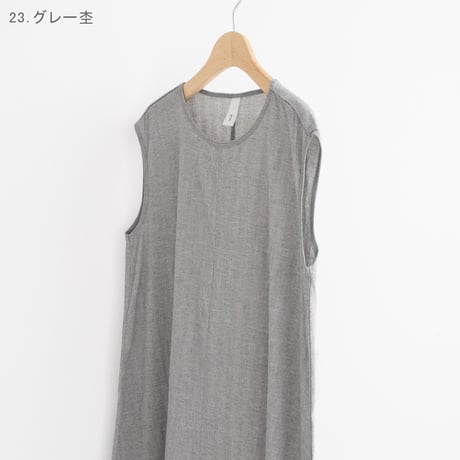 全4色＊レディース＊prit-ビワコットン ノースリーブフレアワンピース P91578/01.シロ、23.グレー杢、39.オリーブ、10.クロ