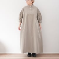 ＊レディース＊Linen ya-リネンヤ-コットンスタンドカラーワンピース/グレージュ