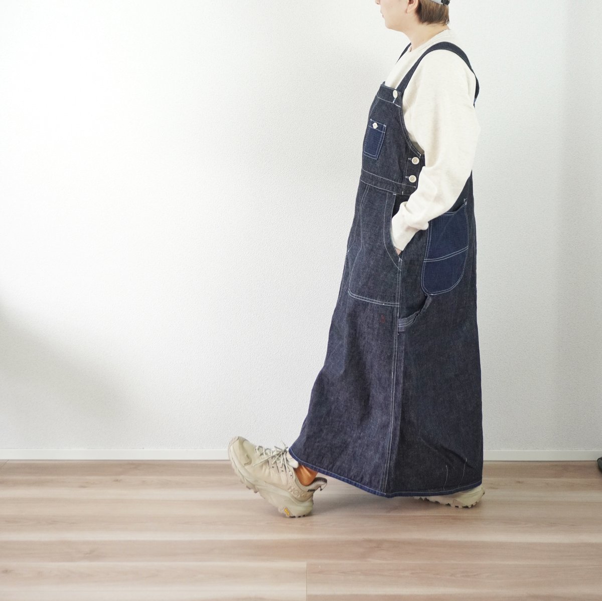 快晴堂デニムオーバースカート レディース＊快晴堂-裾ダーツオーバーオールスカート Girl's デュアル