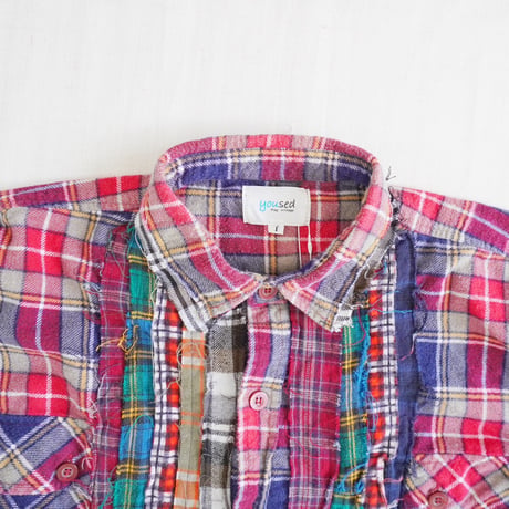 ＊ユニセックス＊yoused-flannel PW dress shirts ネルチェックシャツパッチワークドレスシャツ/A