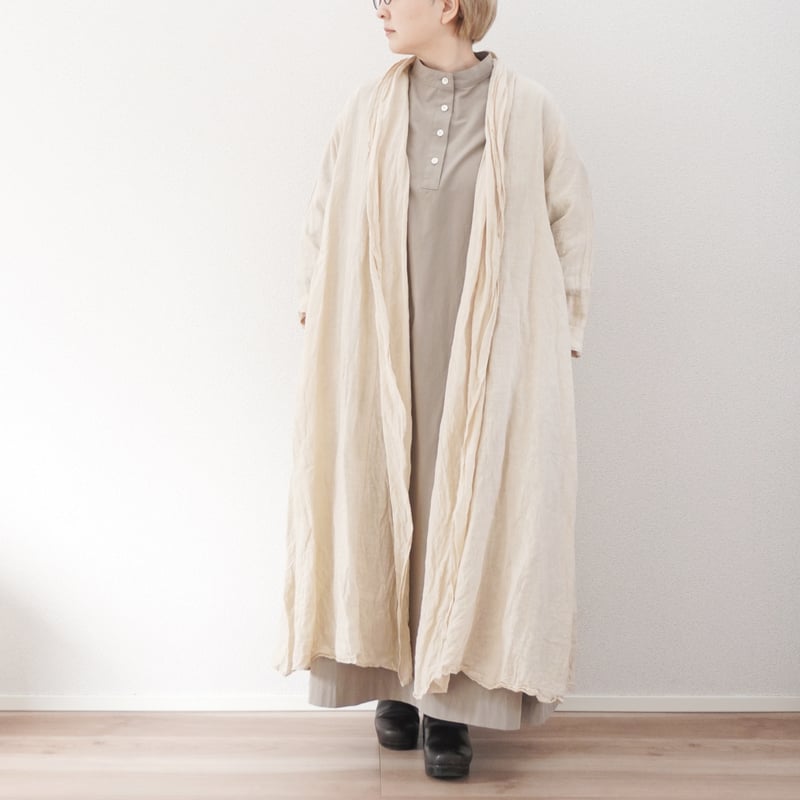 MOGA feerique　リネンコート　羽織　ベージュ　　ショールカラー MOGA feerique リネンコート 羽織 ベージュ ショールカラー MOGA