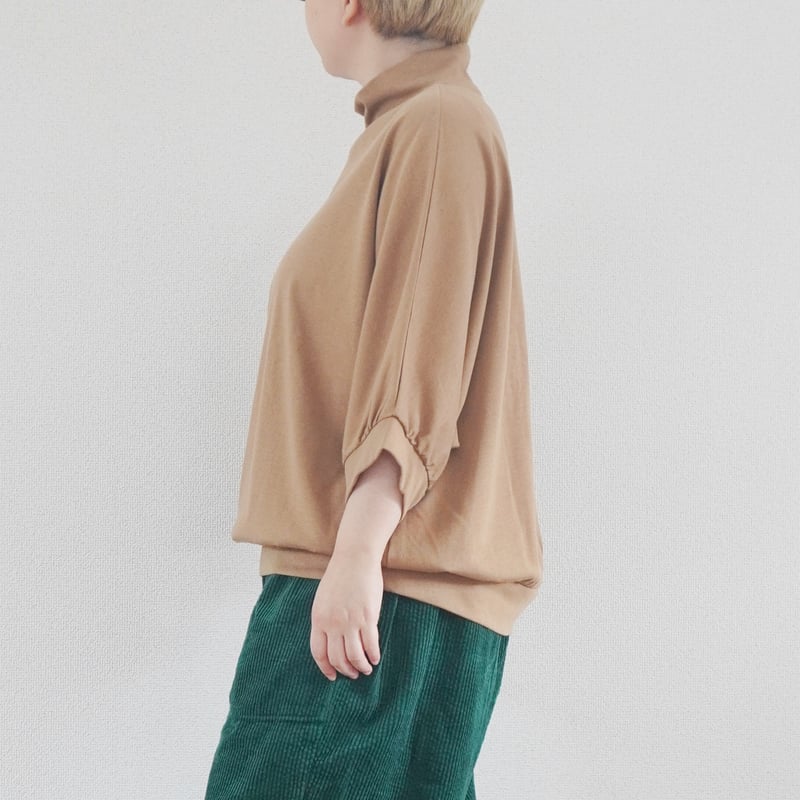 レディース＊Linen ya-リネンヤ-5分袖ハイネックプルオーバー/ベージュ 