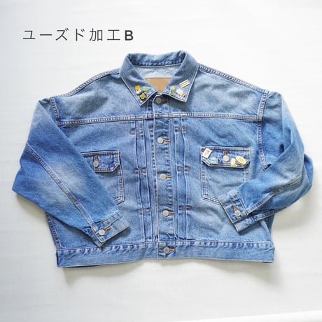2色＊レディース＊ichi-イチ-ショート デニムジャケット 2nd TYPE with ヴィンテージピンズ10個