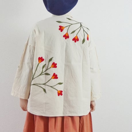 ＊レディース＊Jawandi-ジャワンディー-Emb Dye 3/4 Sleeve Shirts/ハンド刺繍8部袖シャツ