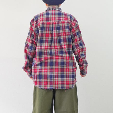 ＊ユニセックス＊yoused-flannel PW dress shirts ネルチェックシャツパッチワークドレスシャツ/A