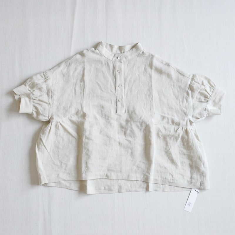 Linenya半袖スタンドカラーリネンブラウス（ブラック） 新品未使用品 またまたまた再入荷**LinenYa リネンヤ リネン半袖スタンド