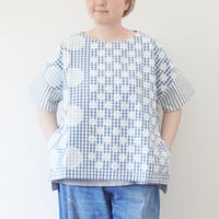2色レディース＊快晴堂-Girl's インディゴサッカーに水玉 ミックス水玉半袖シャツ/52S-01