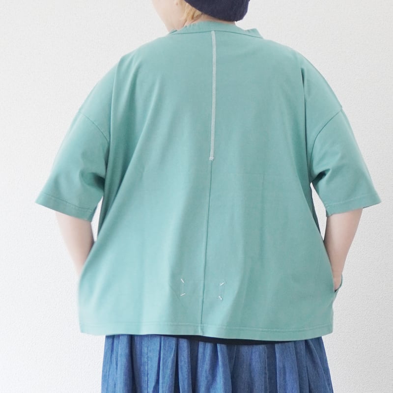 美品 快晴堂 スプリングリネン Girl'sスタンドシャツ ブルーグレー 美品 快晴堂 スプリングリネン Girl'sスタンドシャツ ブルー