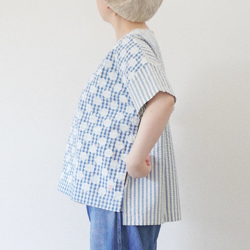 2色レディース＊快晴堂-Girl's インディゴサッカーに水玉 ミックス水玉