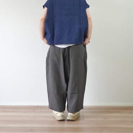 ＊レディース＊Linen ya-リネンヤ-8分丈 ヨークワイドパンツ/チャコール