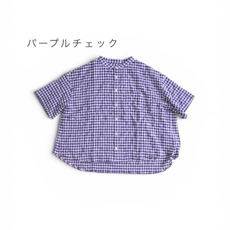 【予約商品】＊レディース＊Linenya-リネンヤ-シャーリング  バンドカラー半袖シャツ