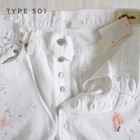 ユニセックス＊Nasngwam-ナスングワム-COLLISION PANTS TYPE501 ストレートシルエット（ホワイトデニム リメイク）