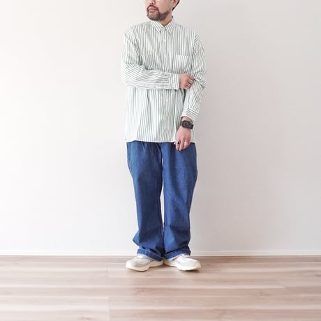 ＊ユニセックス＊amne-アンヌ-PIMA STRIPE covered shirts / amn-SH-043 / Green