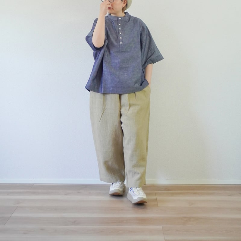 再入荷＊レディース＊Linen ya-リネンヤ-8分丈 ヨークワイドパンツ