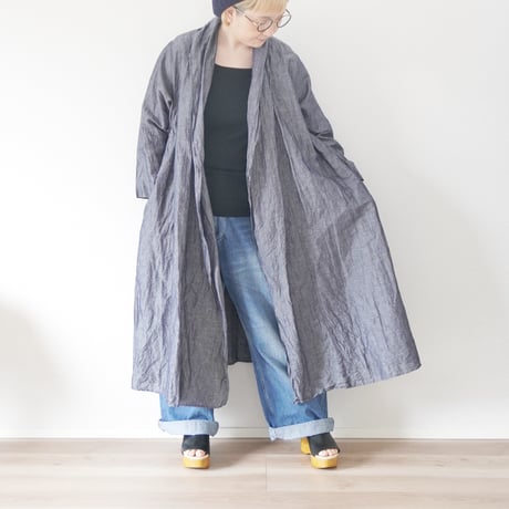 ＊レディース＊Linenya-リネンヤ-コットンリネン ショールカラーガウンコート