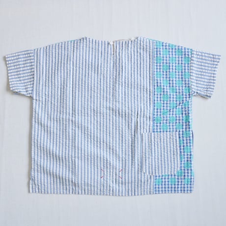 2色レディース＊快晴堂-Girl's インディゴサッカーに水玉 ミックス水玉半袖シャツ/52S-01