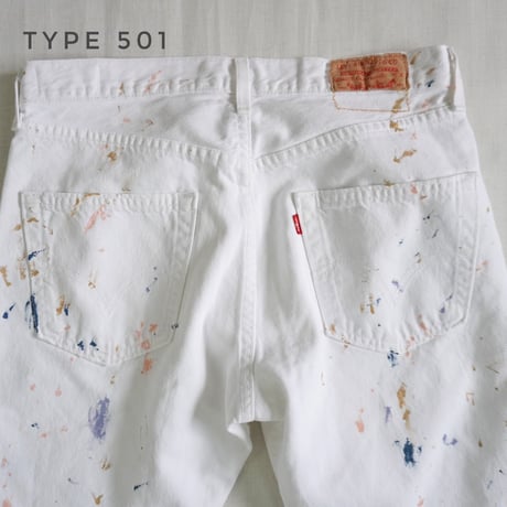 ユニセックス＊Nasngwam-ナスングワム-COLLISION PANTS TYPE501 ストレートシルエット（ホワイトデニム リメイク）