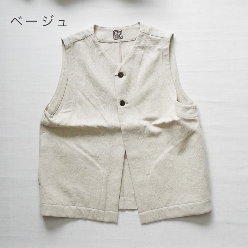 2色ユニセックス＊結-ゆい-2 BUTTON VEST C/F GABARDINE : YV