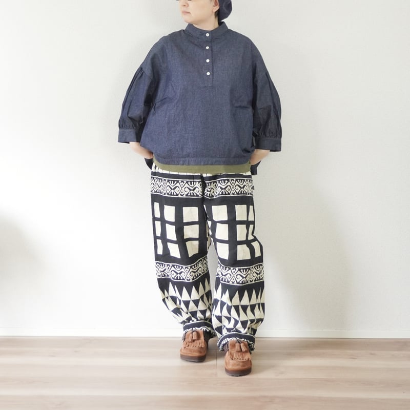 レディース＊Linen ya-リネンヤ-8ozデニムスタンドカラーブラウス