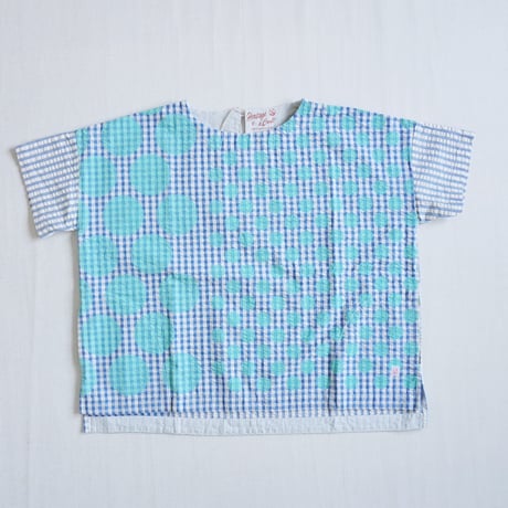 2色レディース＊快晴堂-Girl's インディゴサッカーに水玉 ミックス水玉半袖シャツ/52S-01