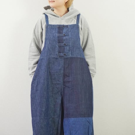 ＊ASCOT by yim-アスコット バイ イム-6ozデニムパッチワーク フレンチワークサロペット