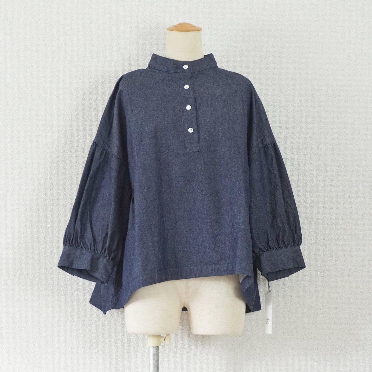 レディース＊Linen ya-リネンヤ-8ozデニムスタンドカラーブラウス