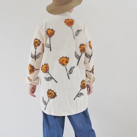 ＊ユニセックス＊Jawandi-ジャワンディー-Hand Stamp Flower L/S Basic Shirts/ハンドプリントシャツ