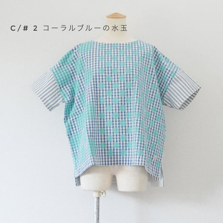 2色レディース＊快晴堂-Girl's インディゴサッカーに水玉 ミックス水玉半袖シャツ/52S-01
