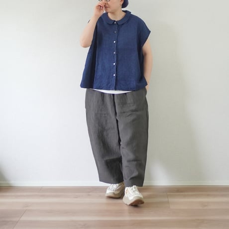 ＊レディース＊Linen ya-リネンヤ-8分丈 ヨークワイドパンツ/チャコール