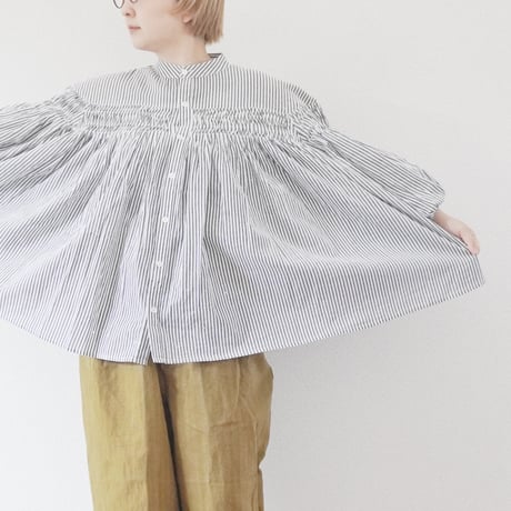 ＊レディース＊SLOWHANDS-スローハンズ-bolck stripe pin tuck clown shirts
