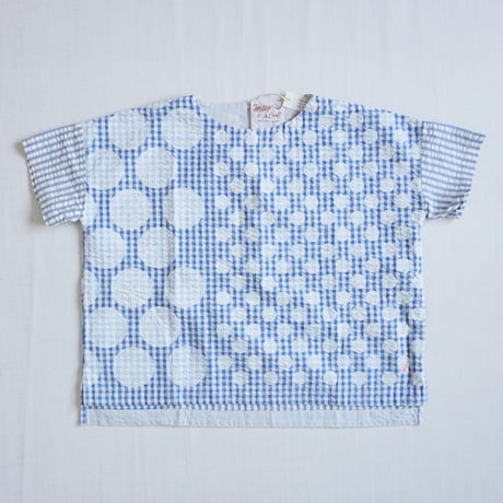 2色レディース＊快晴堂-Girl's インディゴサッカーに水玉 ミックス水玉半袖シャツ/52S-01