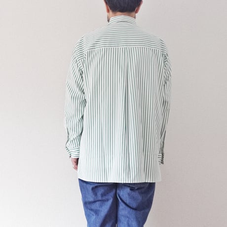 ＊ユニセックス＊amne-アンヌ-PIMA STRIPE covered shirts / amn-SH-043 / Green