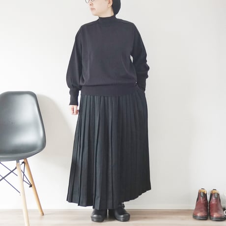 レディース＊Linen ya-リネンヤ-形状記憶プリーツ ウールスカート/ブラック