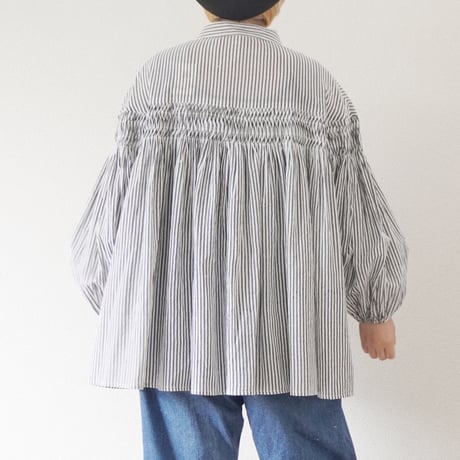 ＊レディース＊SLOWHANDS-スローハンズ-bolck stripe pin tuck clown shirts
