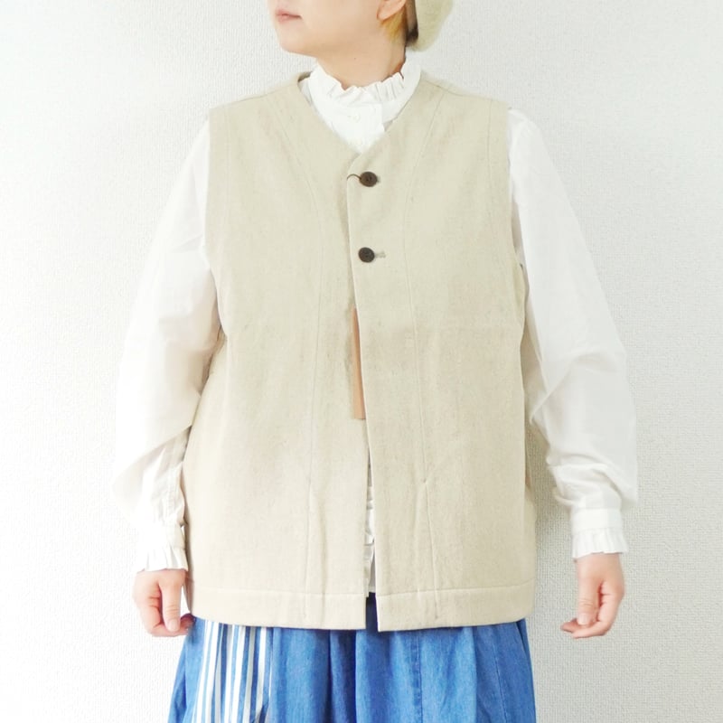 2色ユニセックス＊結-ゆい-2 BUTTON VEST C/F GABARDINE : YV