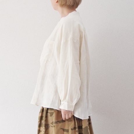 2色＊レディース＊Linen ya-リネンヤ-リネンワイドバンドカラーシャツ/ライトグレー、ホワイト