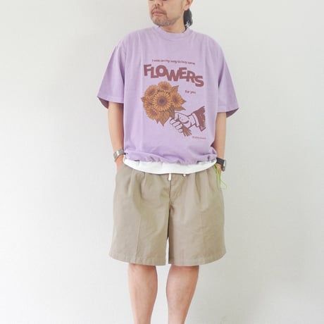 ユニセックス＊Rabbit Hutch-後染めドローコード付き ドロップショルダーT “FLOWERS for you”