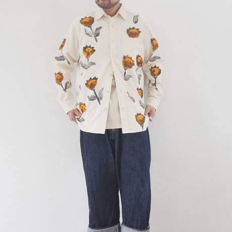 ＊ユニセックス＊Jawandi-ジャワンディー-Hand Stamp Flower L/S Basic Shirts/ハンドプリントシャツ