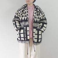 ＊ユニセックス＊Jawandi-ジャワンディー-Sanp Button Hoodie Jacket/スナップボタン フーディジャケット/ブラックホワイト・インドネシアバティック/A