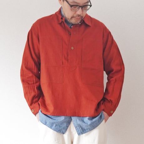 ユニセックス＊H.UNIT-エイチユニット-C/L viyella pullover long sleeves shirt /テラコッタレッド