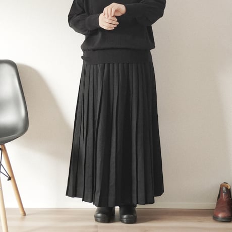 レディース＊Linen ya-リネンヤ-形状記憶プリーツ ウールスカート/ブラック