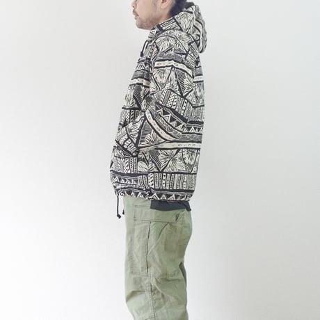 ＊ユニセックス＊Jawandi-ジャワンディー-Sanp Button Hoodie Jacket/スナップボタン フーディジャケット/ブラックホワイト・インドネシアバティック/B