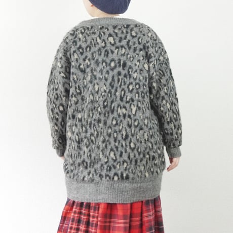 レディース＊ichi-イチ-ジャカードレオパードカーディガン　250464/チャコール