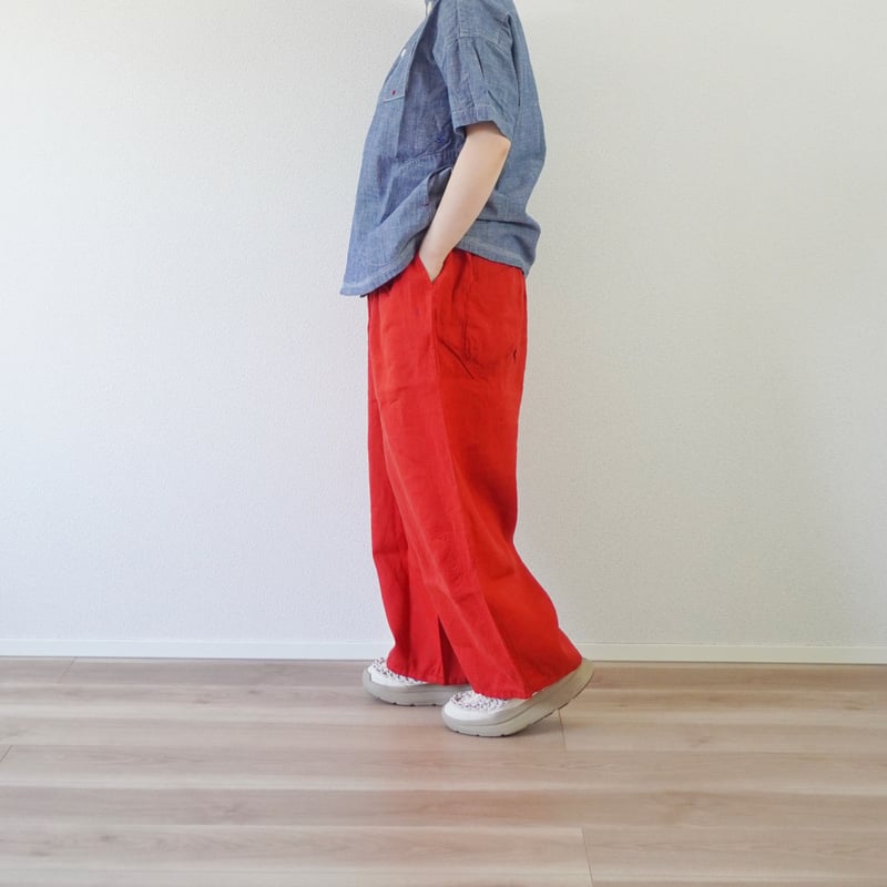 快晴堂　涼しいリネンパンツ　赤 3色＊レディース＊快晴堂 -ふわふわタックパンツ 初秋まで着られる