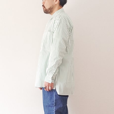 ＊ユニセックス＊amne-アンヌ-PIMA STRIPE covered shirts / amn-SH-043 / Green
